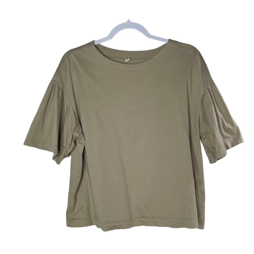 Uniqlo Women's Tan Round Neck Balloon Short Sleeves Cotton T-Shirt Size XL